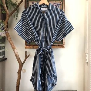 Faithfull the Brand Avalon Blue Stripe Shirt Dress